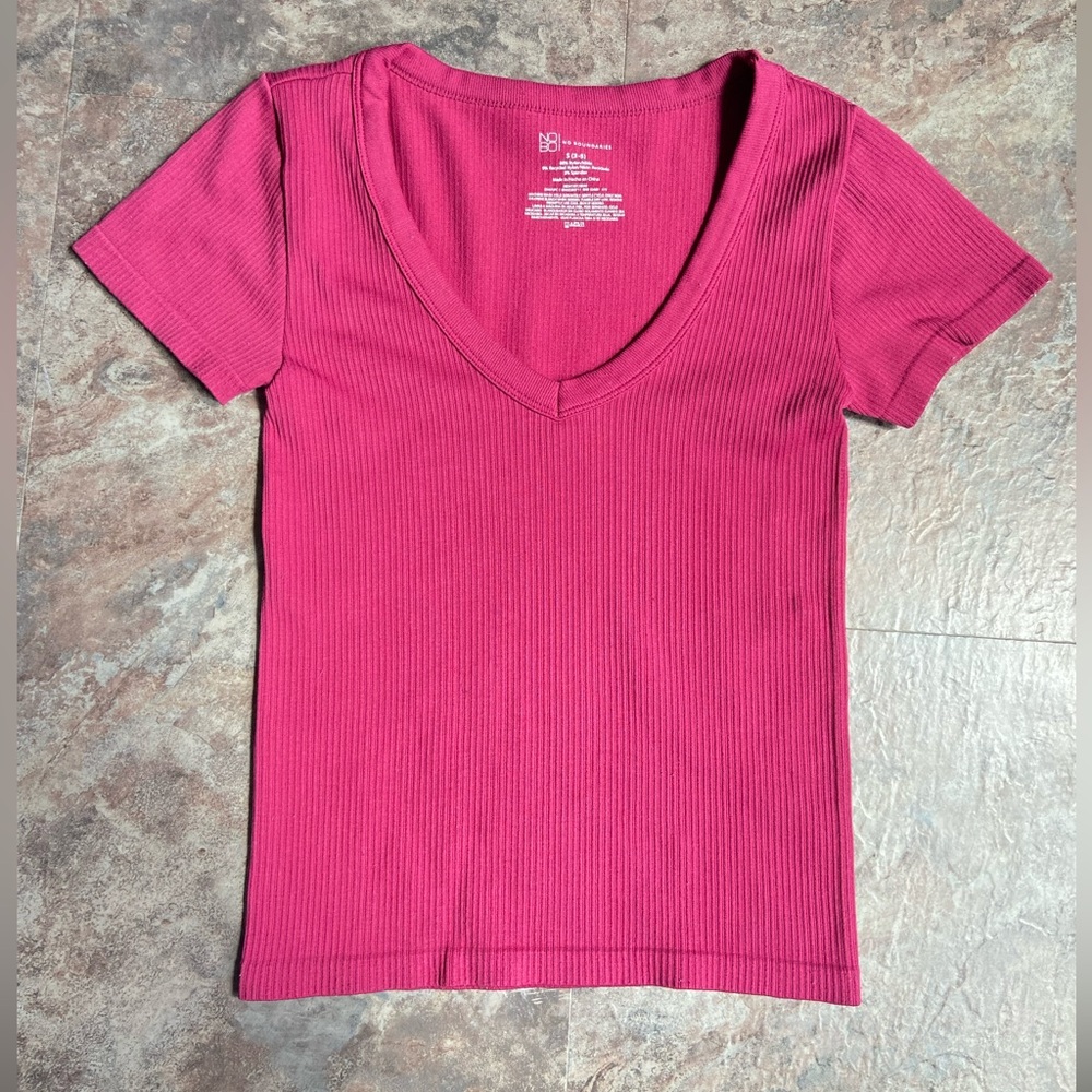 Bright Pink V-Neck Ribbed Crop Top S